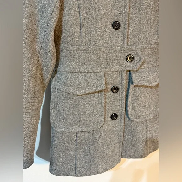 J Crew Women Gray Wool Blend Peacoat Belted Pockets Size 4 EUC - Picture 8 of 11